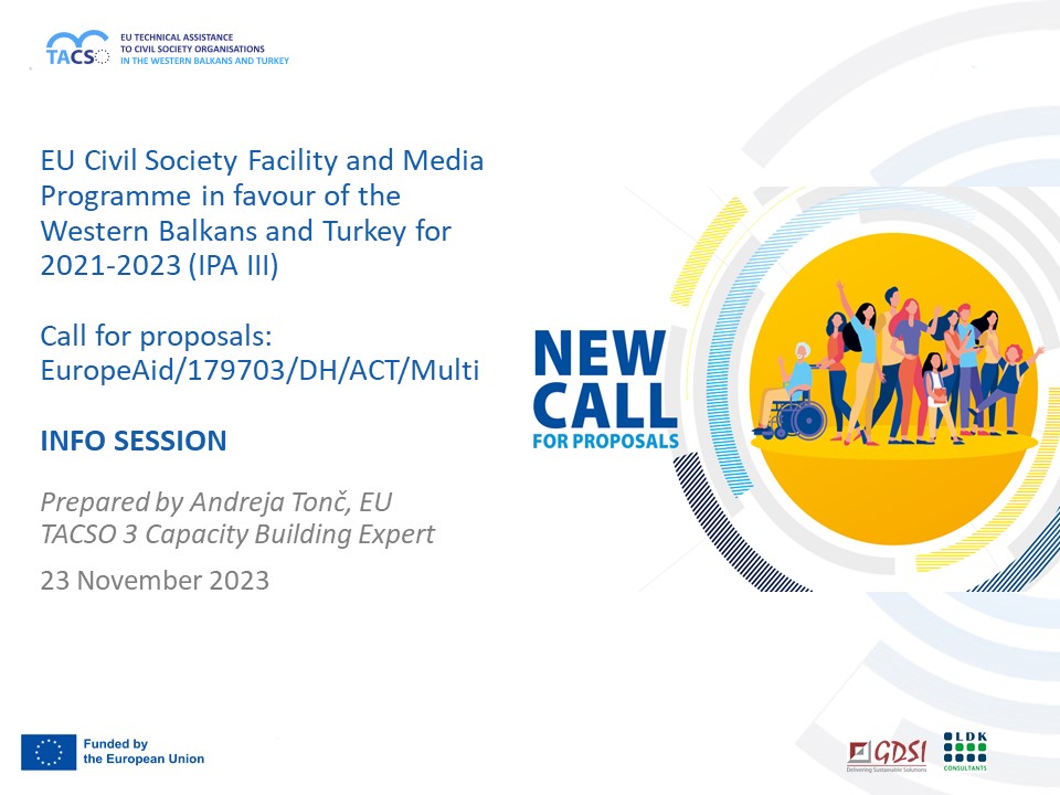 Info session on Call for Proposal: EU Civil Society Facility and Media Programme in Favour of the Western Balkans and Turkey for 2021-2023 (IPA III)